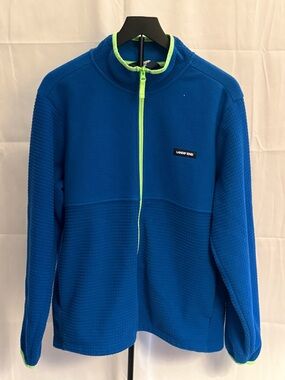 Lands' End Men's Blue Puffer with Neon Green Trim